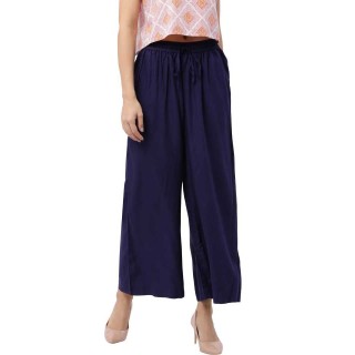 Relaxed Women Dark Blue Rayon Trousers