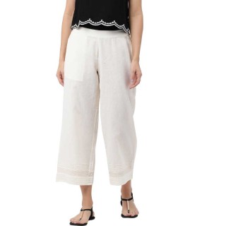 Relaxed Women White Lace Cotton Trousers