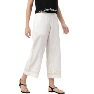 Relaxed Women White Lace Cotton Trousers