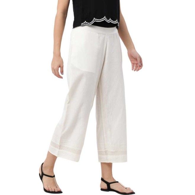 Relaxed Women White Lace Cotton Trousers