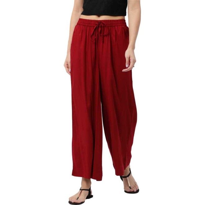 Relaxed Women Maroon Rayon Trousers