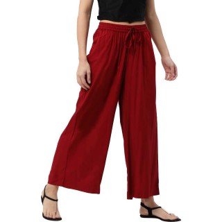 Relaxed Women Maroon Rayon Trousers