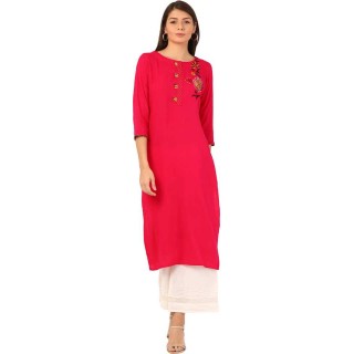 Women Solid Rayon Straight Kurta  (Red)