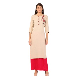 Women Embroidered Rayon Straight Kurta  (Beige)