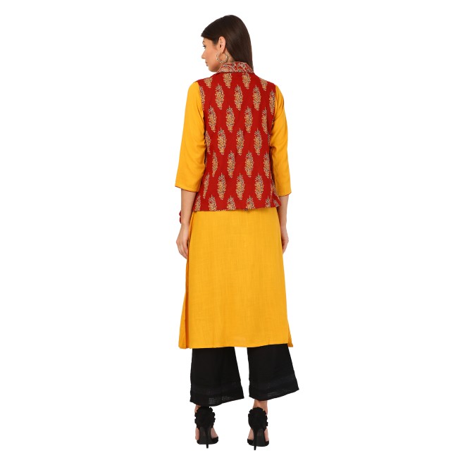 Women Solid Rayon A-line Kurta  (Yellow)