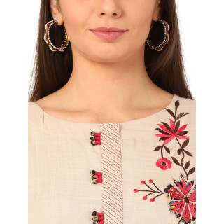 Women Embroidered Rayon Straight Kurta  (Beige)