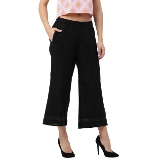 Relaxed Women Black Lace Cotton Trousers