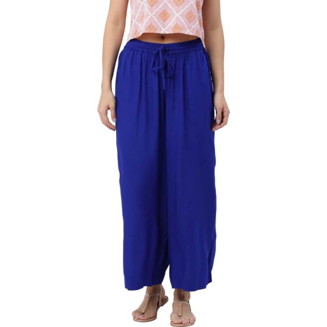 Relaxed Women Blue Rayon Trousers