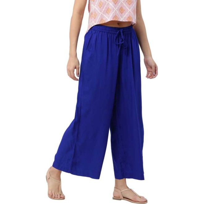 Relaxed Women Blue Rayon Trousers