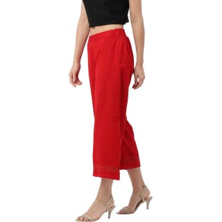 Relaxed Women Red Lace Cotton Trousers