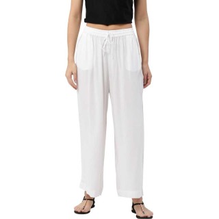 Relaxed Women White Rayon Trousers