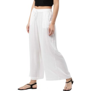 Relaxed Women White Rayon Trousers