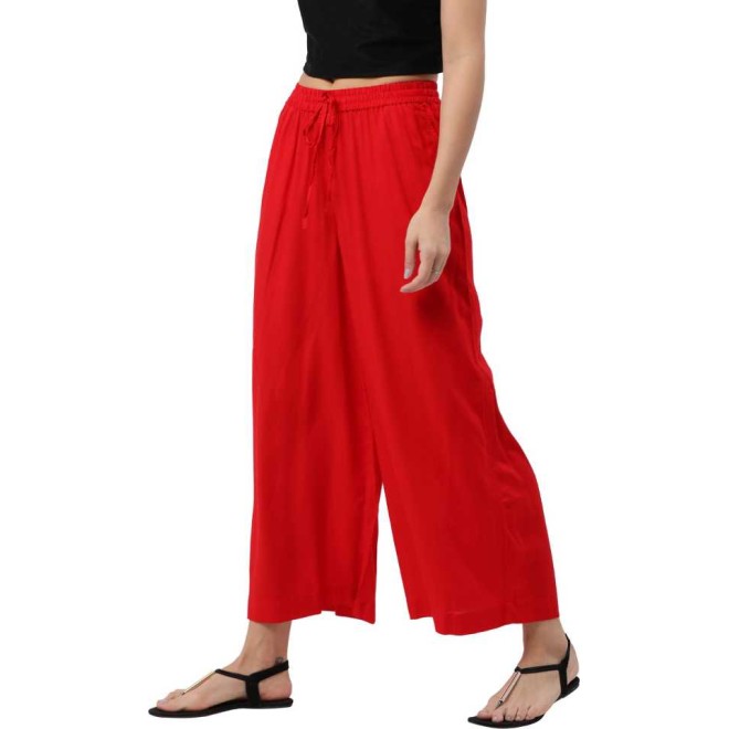 Relaxed Women Red Rayon Trousers