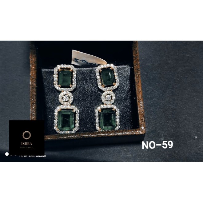 Double Square Design-Emerald Earrings