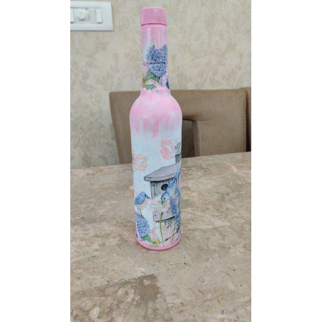 Paint My Soul Pink Birdie Bottle Art for Home Decoration